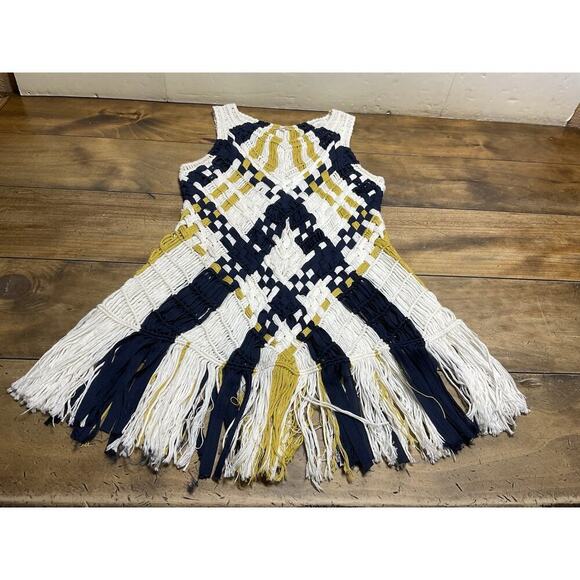 Fiets Voor Dresses & Skirts - Fiets Voor | Fringe Knit Tank | Yellow & Navy | Small | Anthropologie